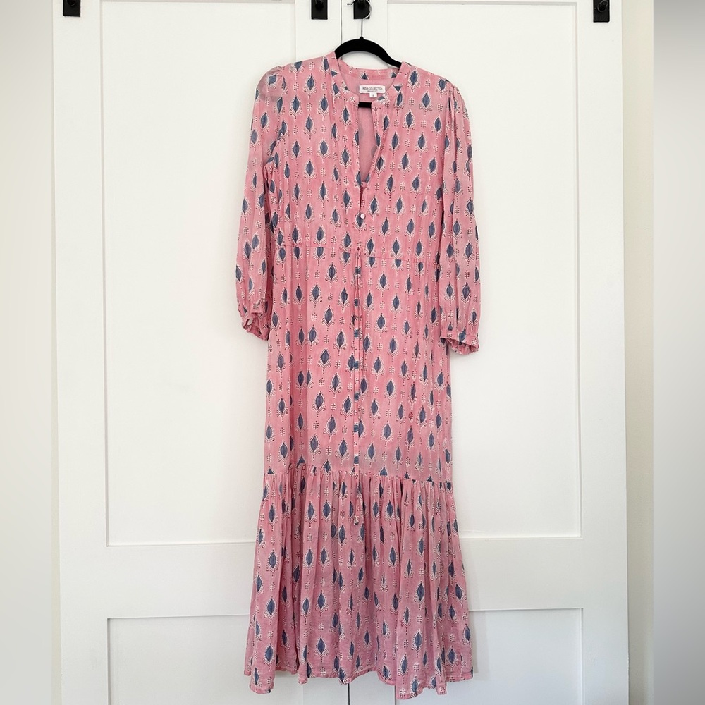 Emerson Fry Pink & Blue Block Print Long Sleeve Dress